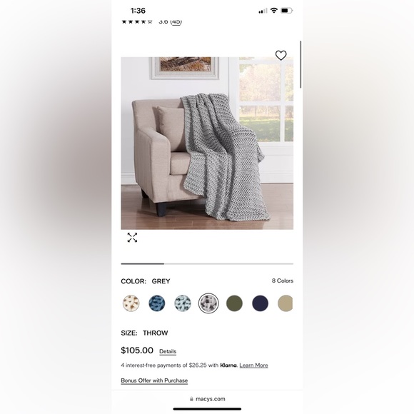 🌟NWT🌟 Oscar Oliver Luca throw 50”x60”, Grey - Picture 7 of 8